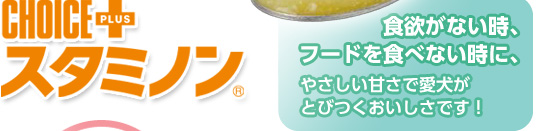 CHOICE PLUS スタミノン 食欲がない時、フードを食べないときにやさしい甘さで愛犬がとびつくおいしさです！